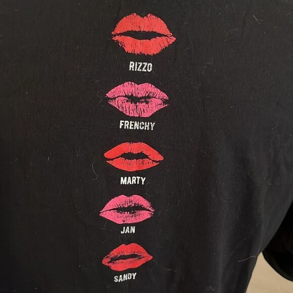 Grease Movie Sandy Danny Black Graphic Front Back Shirt Pink Ladies Rizzo Music - Picture 8 of 10